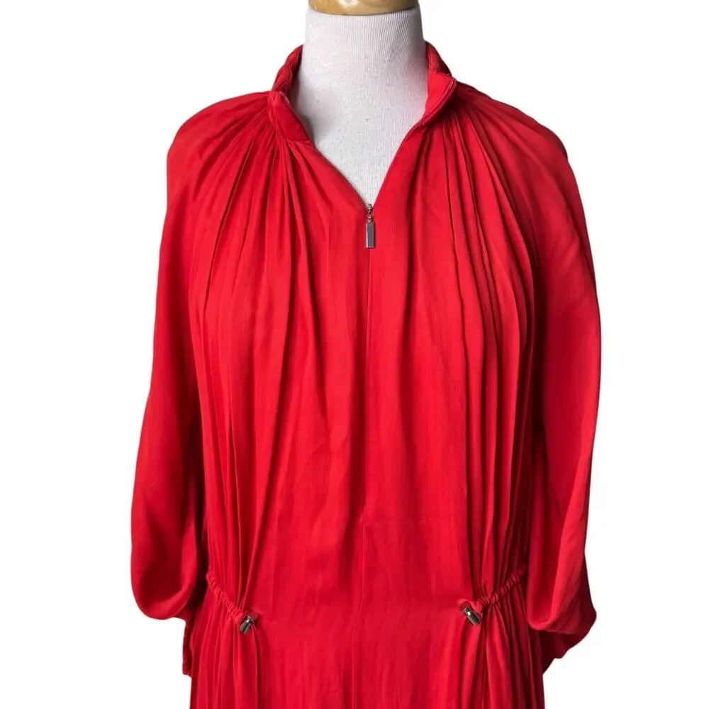 TIBI Red Gathered Adjustable Wasit crepe midi dress Red Medium